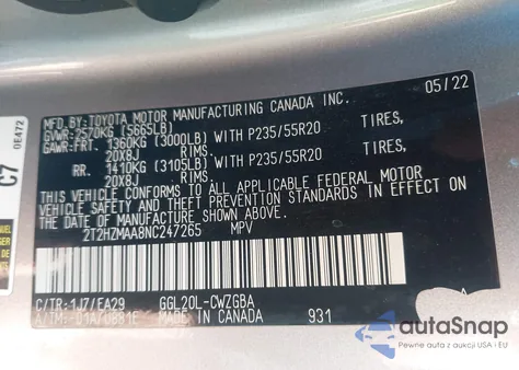 2022 Lexus Rx 350 из США, поврежденный, VIN 2T2HZMAA8NC247265